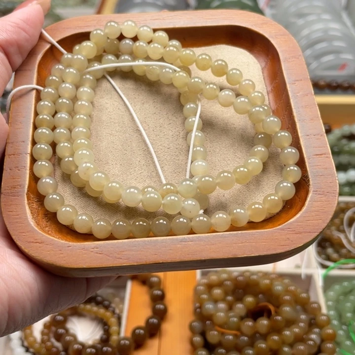 和田玉珠串6mm未镶嵌柚