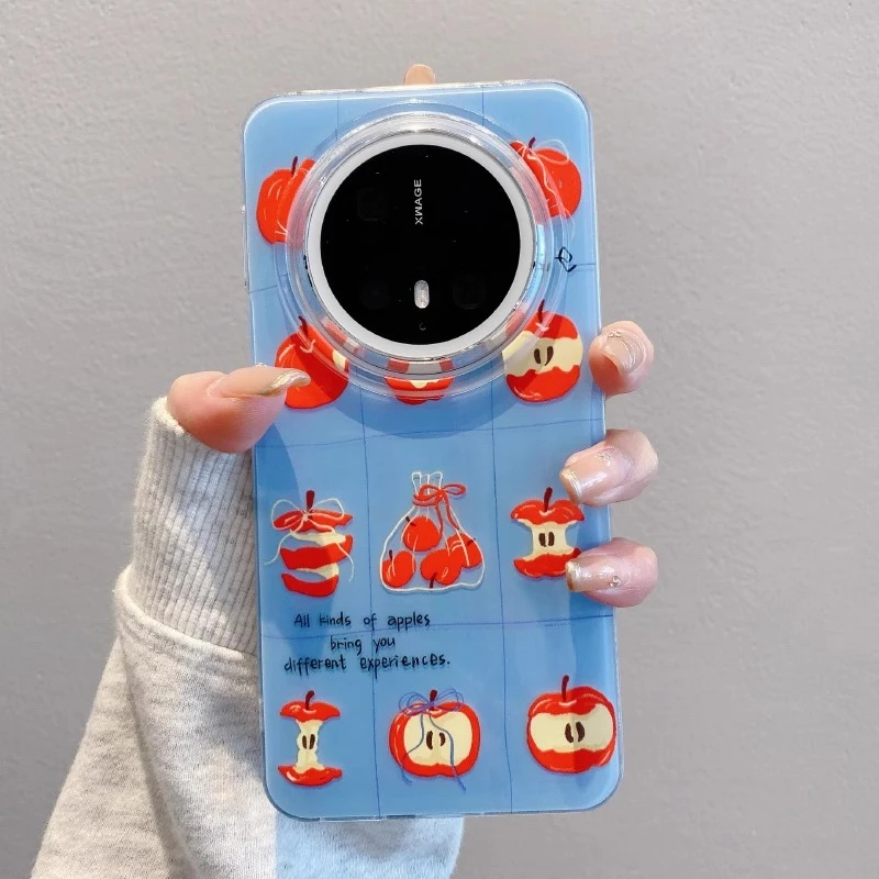 蓝格子红苹果适用华为mate70pro手机壳新款彩绘mate60pro双层IMD