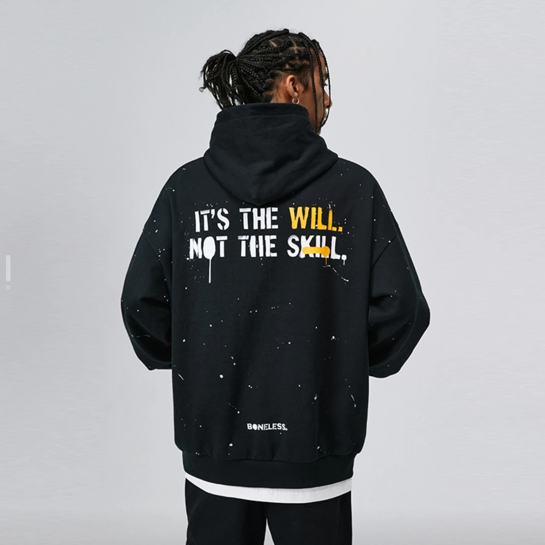 M06-K3198-BON泼墨喷漆字母Logo印花宽松休闲套头连帽卫衣