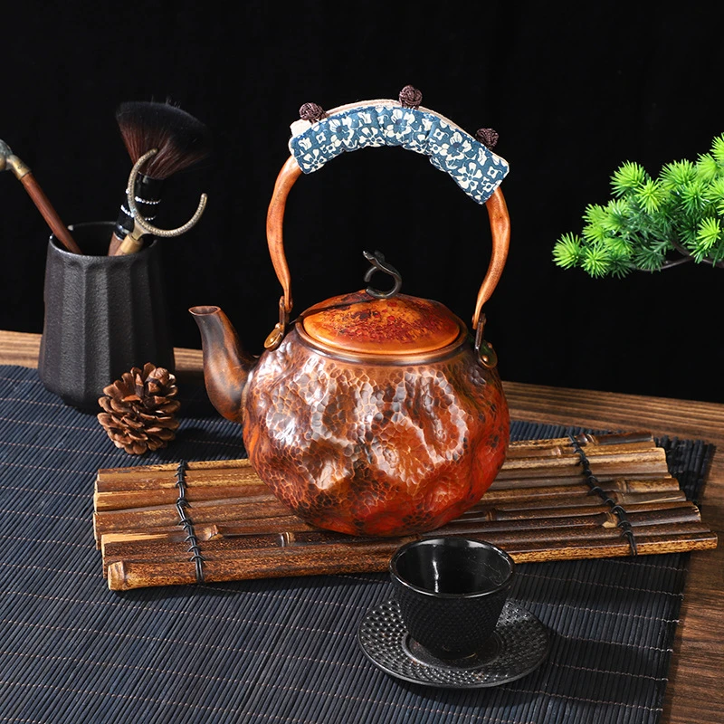 手工锤纹铜壶南瓜提手壶围炉煮茶壶中式容量1600ml重量850克左右