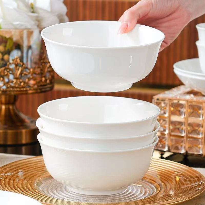4只装6英寸纯色欧式釉下彩防烫碗吃饭碗纯白简约白瓷陶瓷