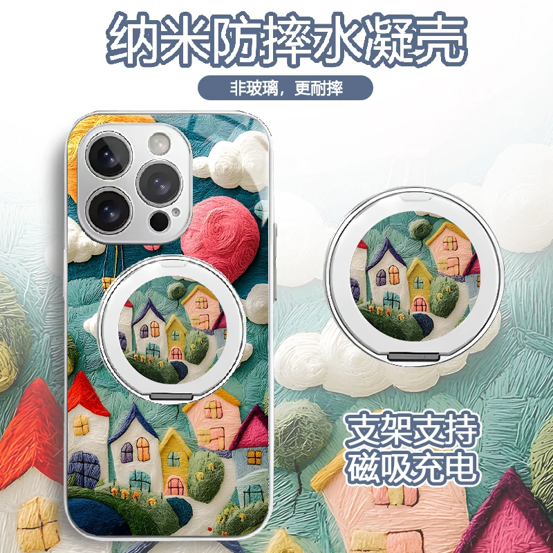 适用苹果华为vivo一加iPhone14小米三星手绘小镇水凝手机壳