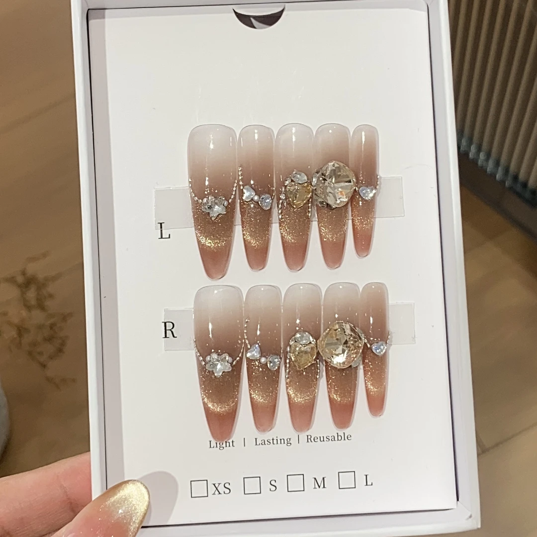 【野格冰茶】高品质纯手工穿戴甲美拉德爆闪金色猫眼