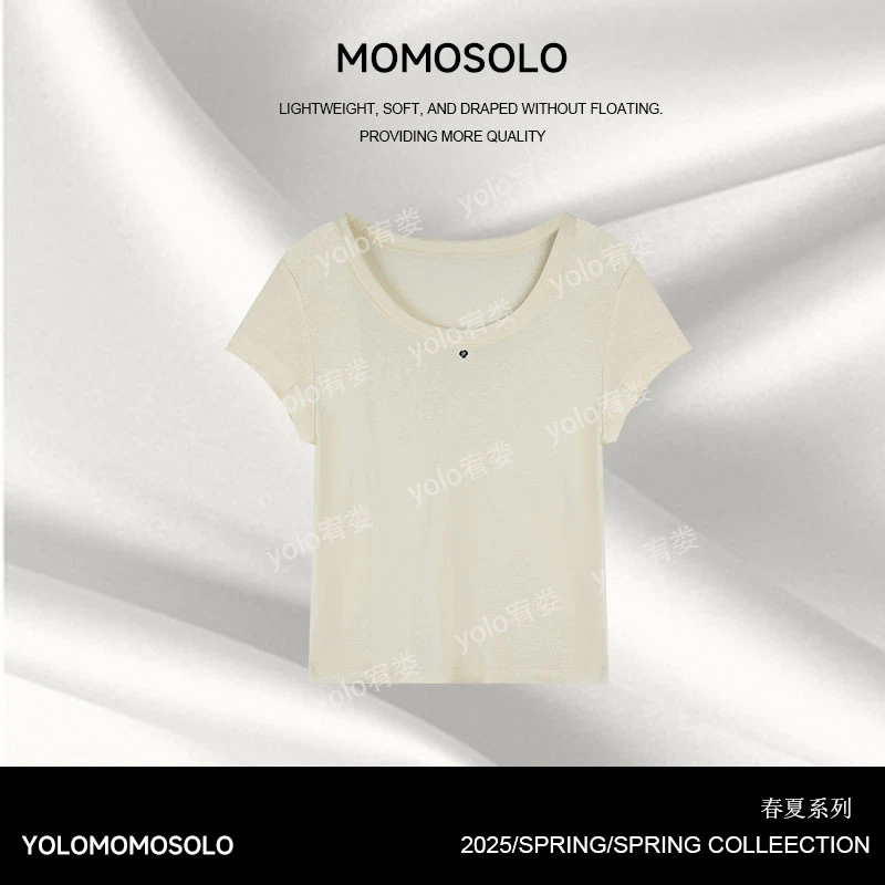 时尚休闲百搭天气羊毛修身微弹短袖上衣打底百搭M360