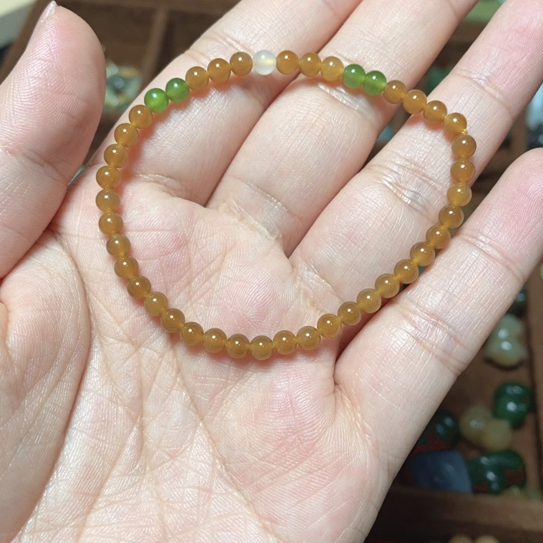 未镶嵌手串和田玉简且末糖圆珠卡4mm 设计款