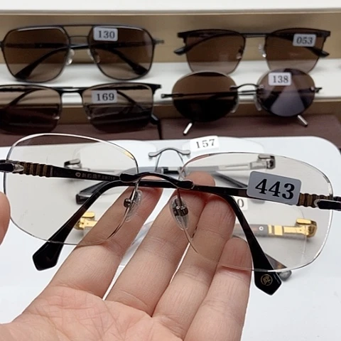 手***7无框款水晶眼镜方圆茶色