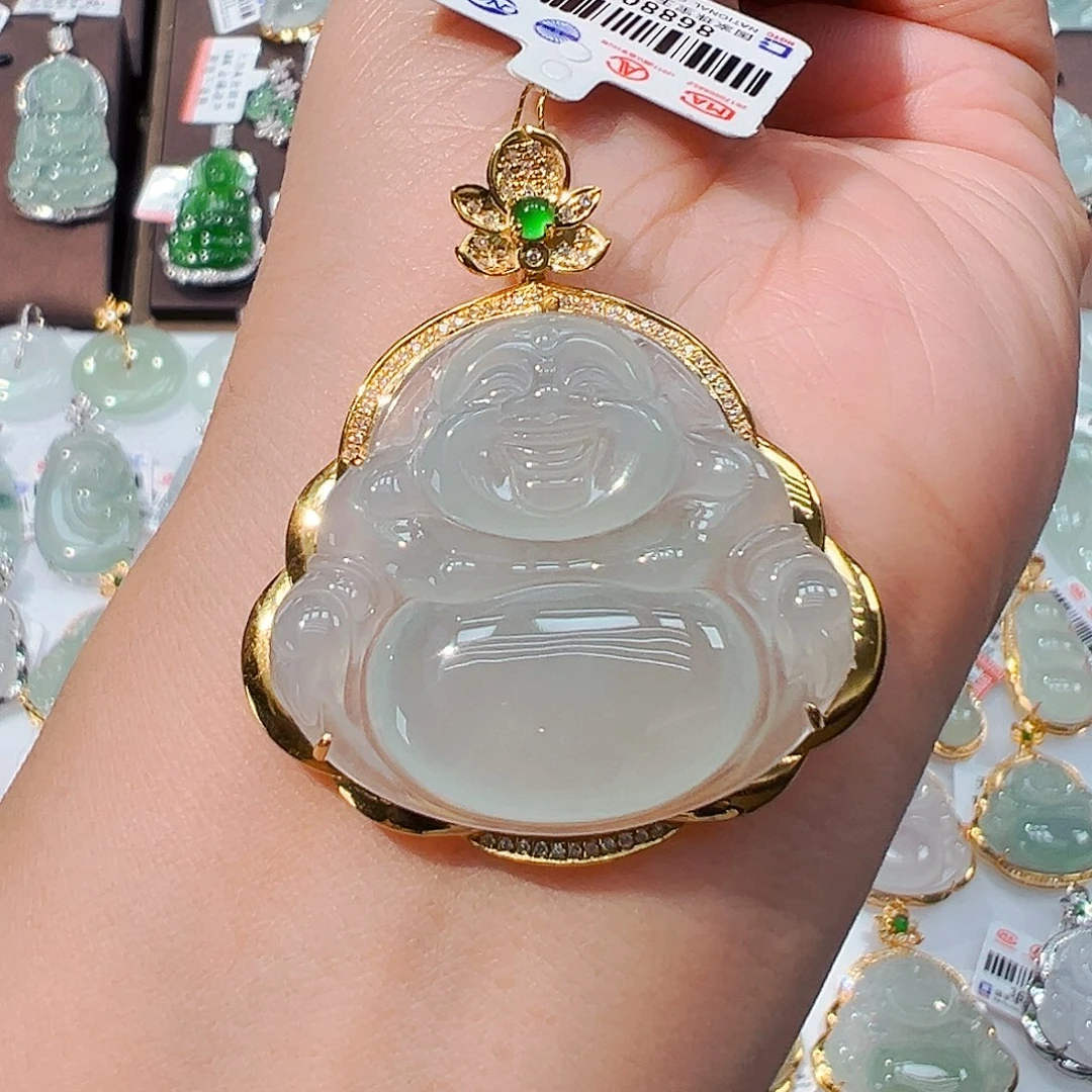 吊坠(不含链)18K金镶嵌翡翠佛公