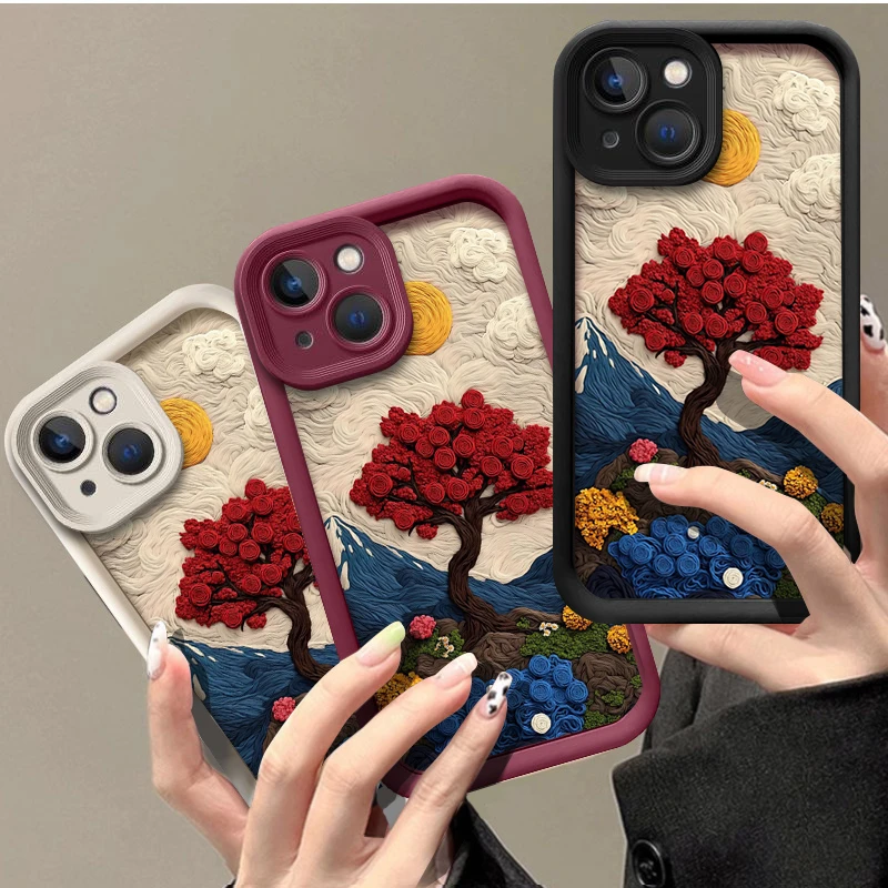 油画红玫瑰树适用苹果17promax/16/15手机壳iPhone14pro/13/12/11
