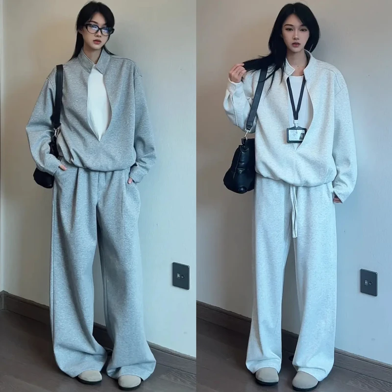 2025秋季慵懒风休闲套装男潮流时尚运动假两件卫衣卫裤两件套