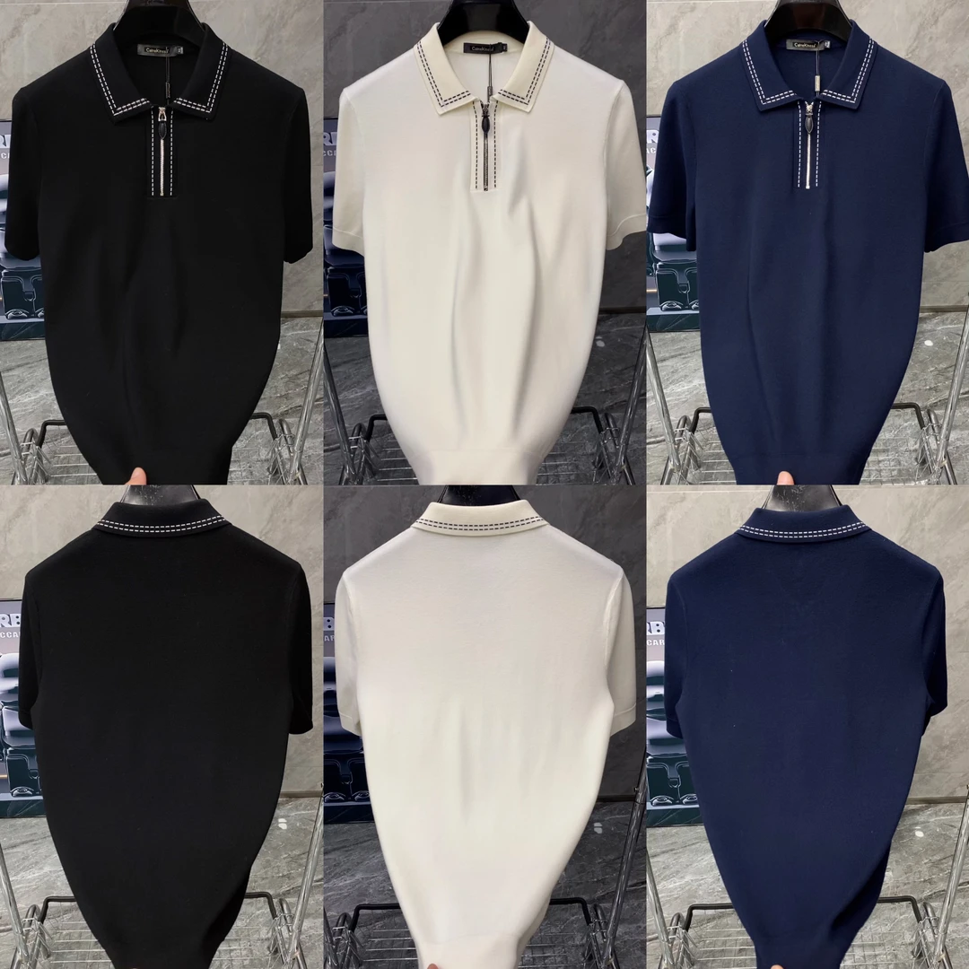 秋季新款男士轻奢时尚百搭高端绵羊毛桑蚕丝混纺翻领羊毛衫 68803