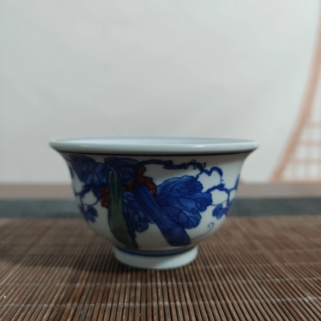 景德镇陶瓷紫稀土丝瓜压手杯主人杯柴窑手绘家用品茗杯茶杯