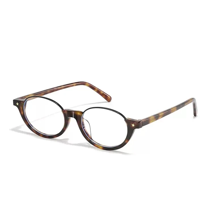 复古板材英伦风下半框椭圆小框书呆子防蓝光平光镜可配近视度数