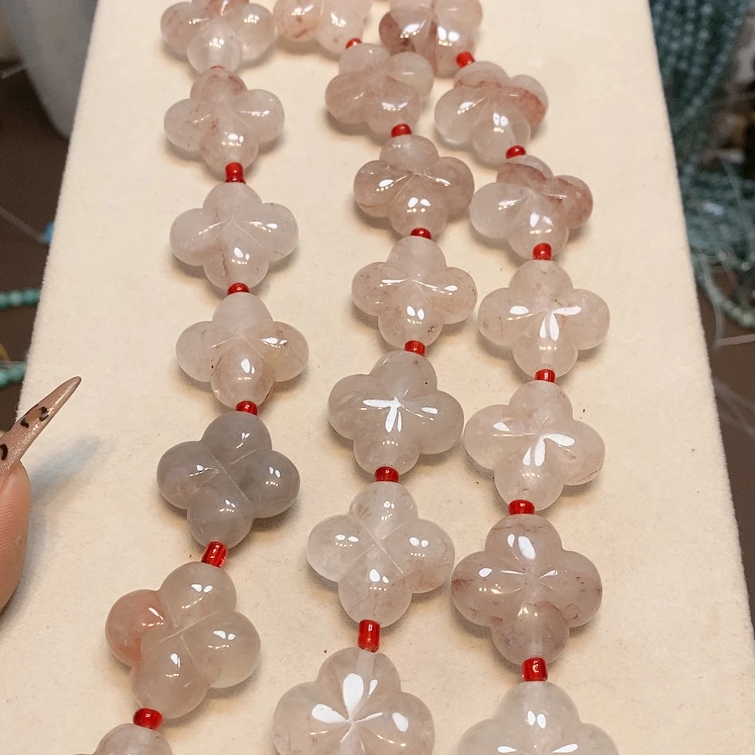 玛瑙/玉髓散珠天然红椒花四叶草25mm到手8颗