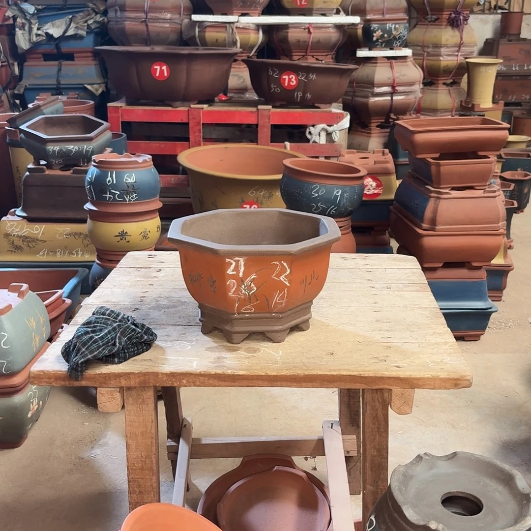 紫砂紫砂花盆八方一个