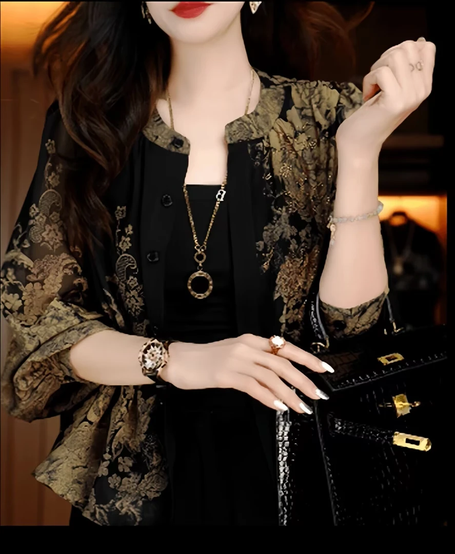 2025早秋款薄款外搭冰丝衬衫中年妈妈大码遮肚显瘦防晒开衫上衣