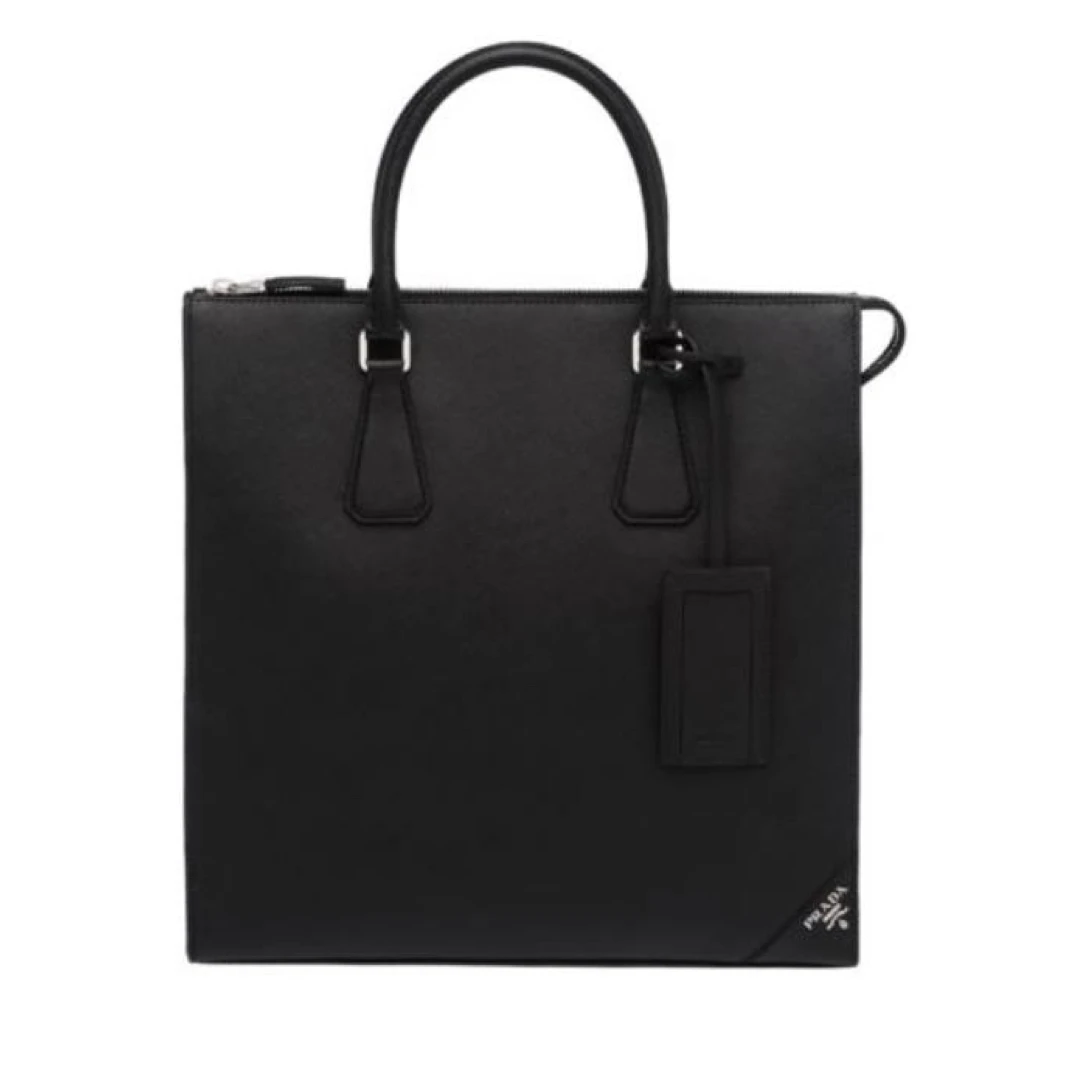 95新 Prada/普拉达 97新4035黑色十字纹牛皮手提男包公文包