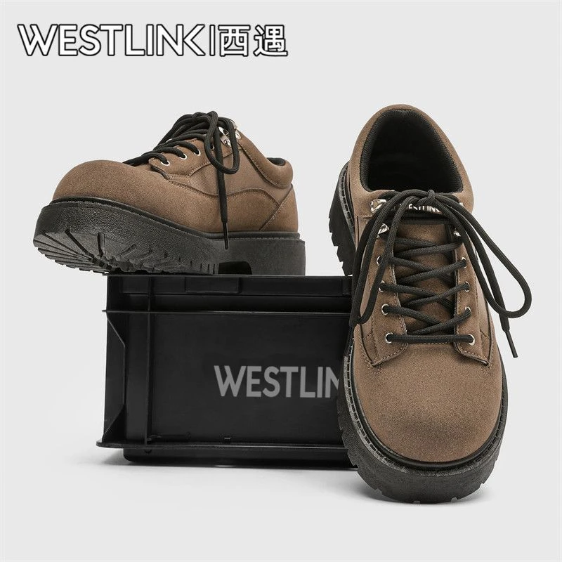 西遇皮鞋男士秋季潮款美式工装鞋高级感厚底休闲青少年大头德比鞋