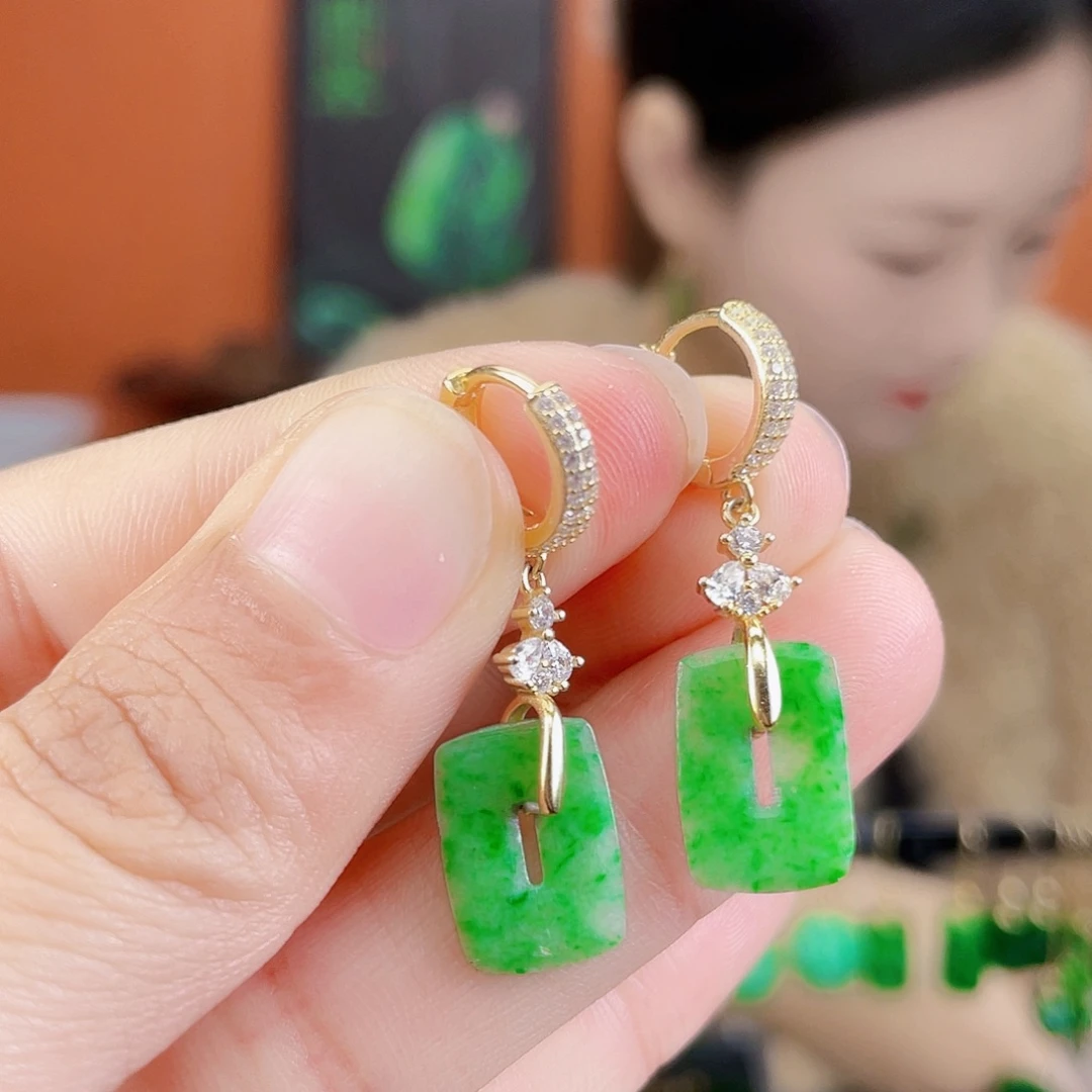 翡翠银S925镶嵌耳饰