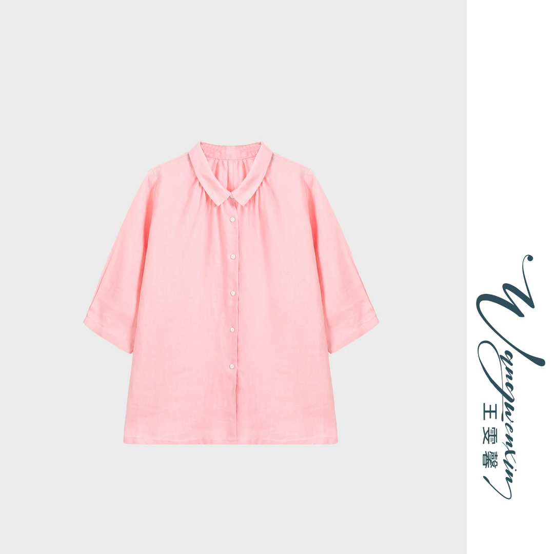 【王雯馨】“恬静的梦”原创慵懒老钱风纯色亚麻舒适百搭休闲衬衫上衣