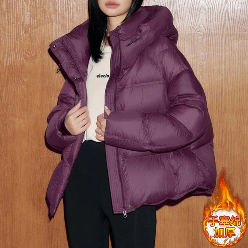 宽松连帽加厚保暖棉服潮2025年冬季新款韩系纯色高级感面包服外套