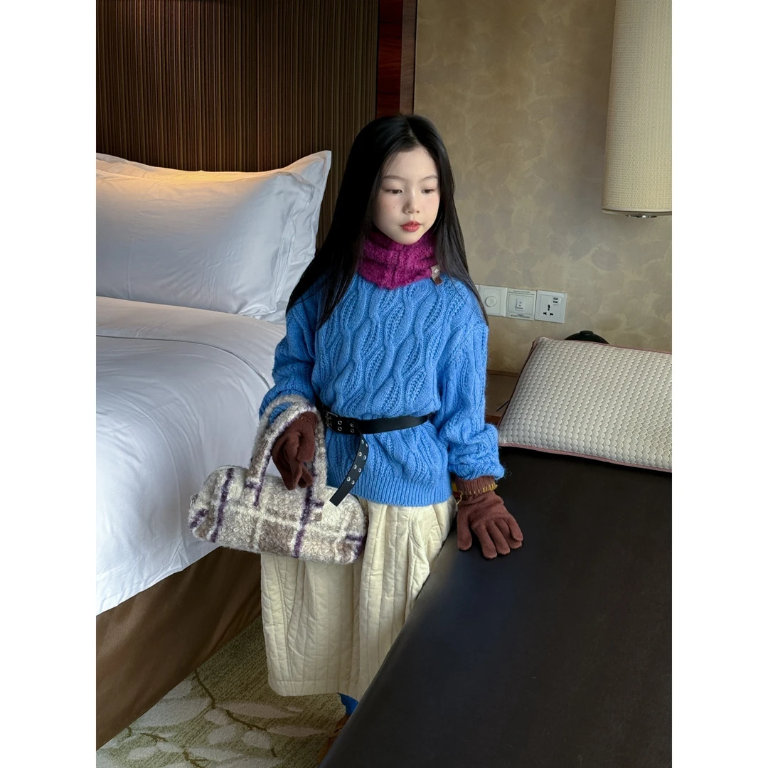 LJ-72390-TBB童装女童毛衣2025秋冬新款亮色套头麻花毛衣立体麻