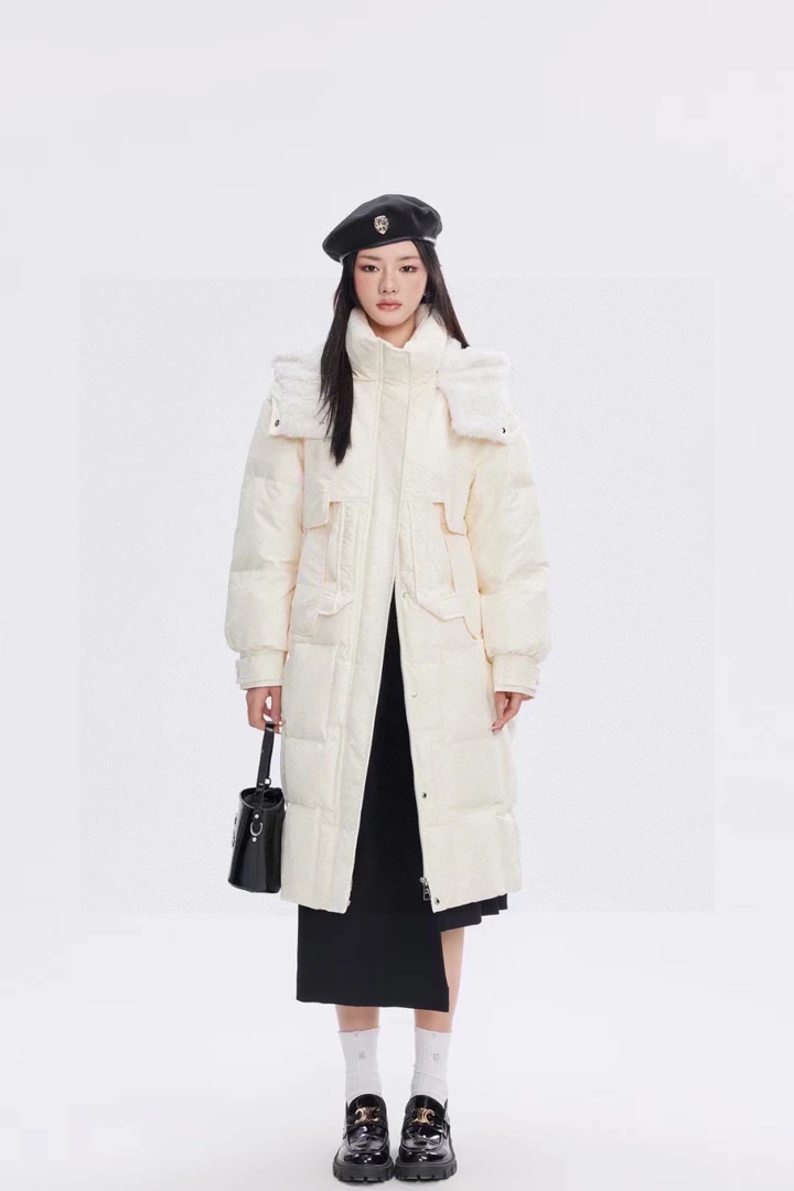 冬装白色宽松中长款90白鸭绒冬季气质简约甜美保暖羽绒服0026