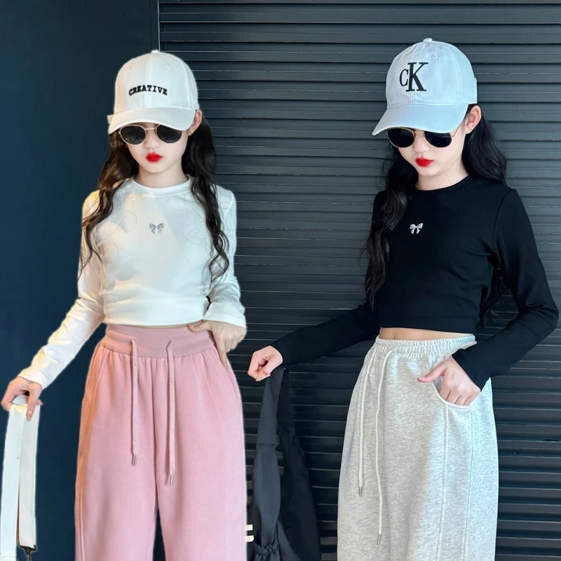 女童秋季长袖短款t恤2025秋装新款儿童韩版打底衫女孩超好看上衣T