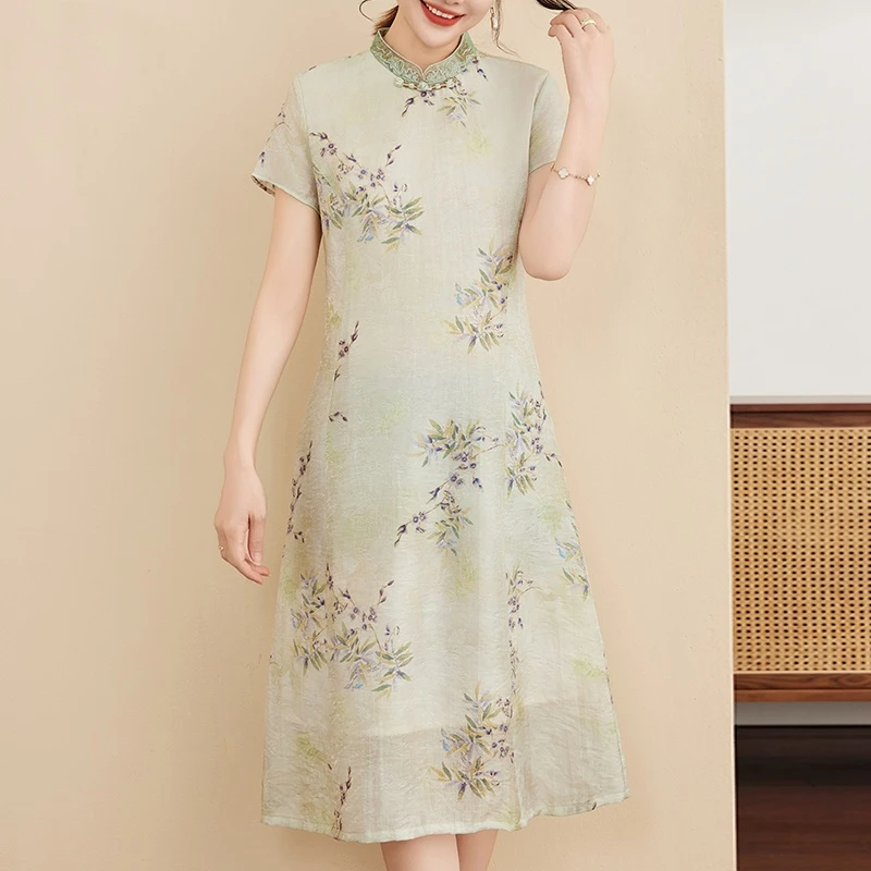 新中式妈妈连衣裙夏季国风改良旗袍2025新款中老年夏装短袖裙子女