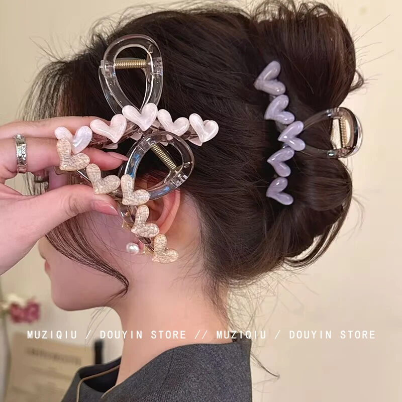 木子秋气质天花板~爱心发夹女后脑勺高级感抓夹大号ins盘发鲨鱼夹