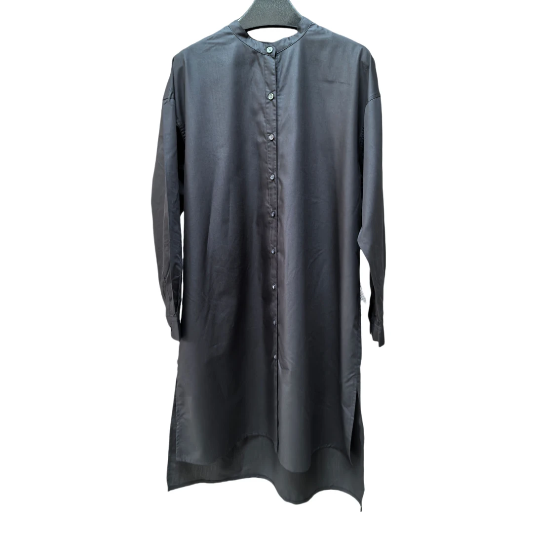 宽松长袖立领中长款衬衫