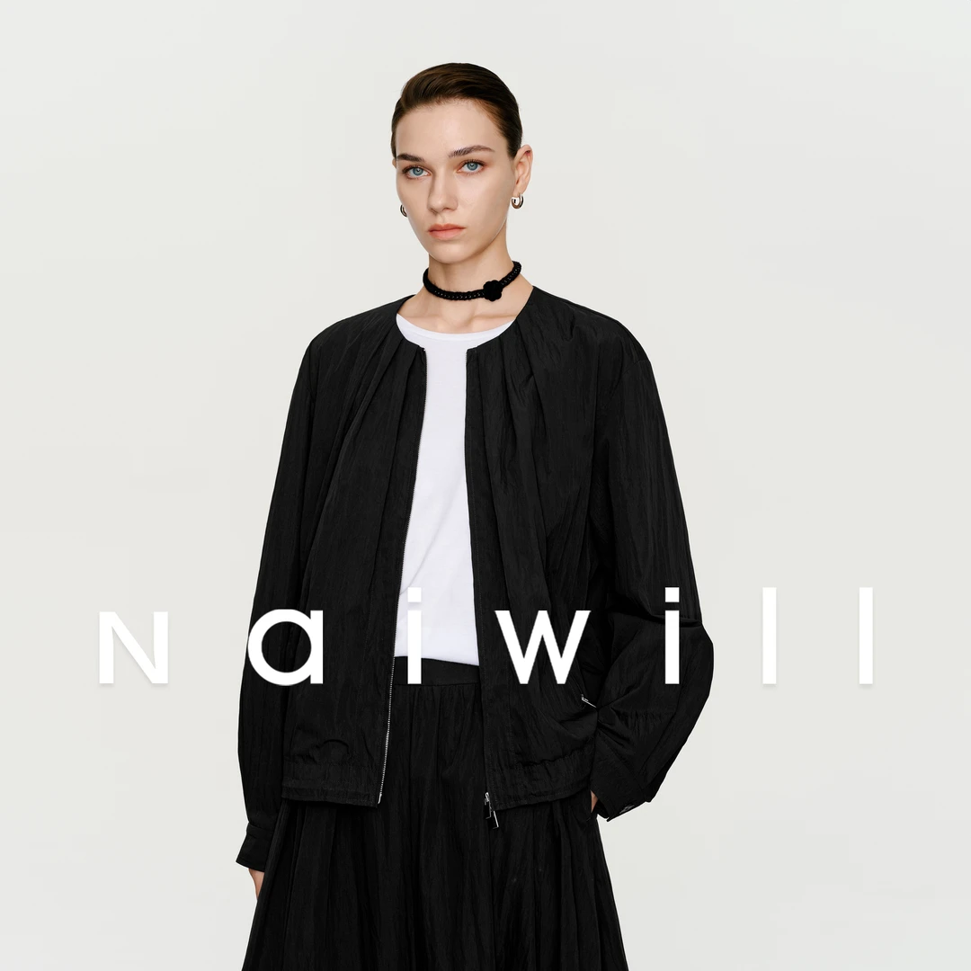 naiwill长绒棉混纺cleanfit圆领中性风空军夹克短款黑色时尚上衣