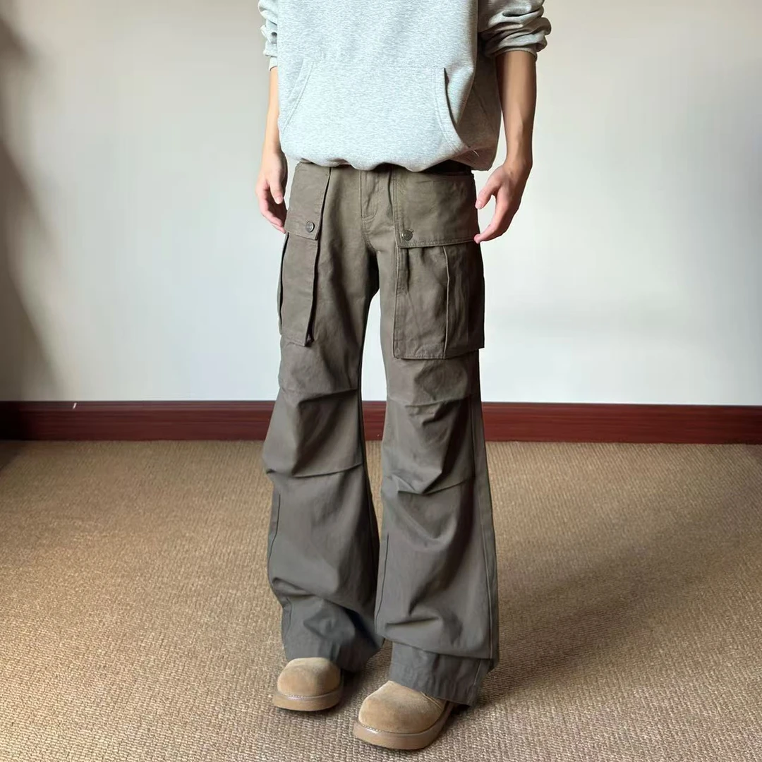 布老哥Blog美式复古褶皱直筒工装裤宽松"腿粗可穿"休闲长裤K784