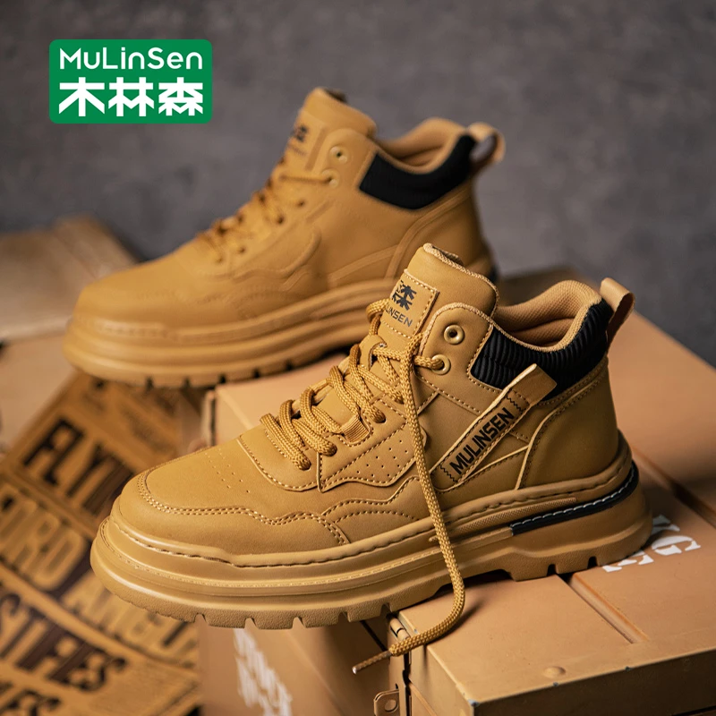 木林森男鞋马丁靴英伦风沙漠厚底短靴男款工装靴春秋休闲高帮男鞋