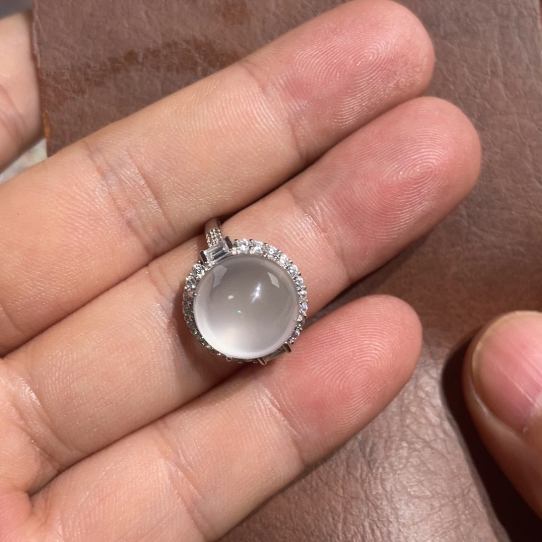 石英质玉蛋面戒指银S925镶嵌