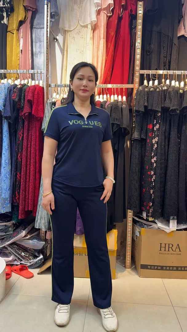 女士黑色透气时尚翻领半袖休闲运动套装球服蓝色女款休闲polo