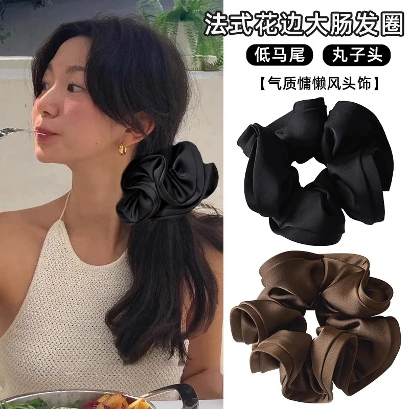黑色缎面大肠发圈网红2025新款绑头发头绳女扎马尾头花丸子头发饰