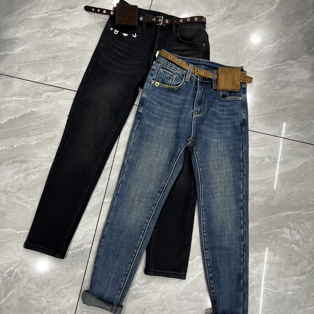 H6759高腰时尚修身弹力兜口装饰加绒加厚保暖小脚铅笔牛仔裤