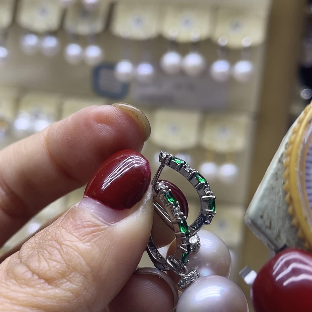 耳饰银S925镶嵌淡水珍珠