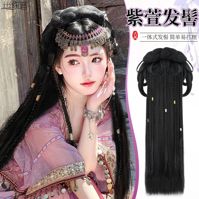 古风假发汉服假发一体式古风造型紫萱同款全套头饰古装麻花辫发包