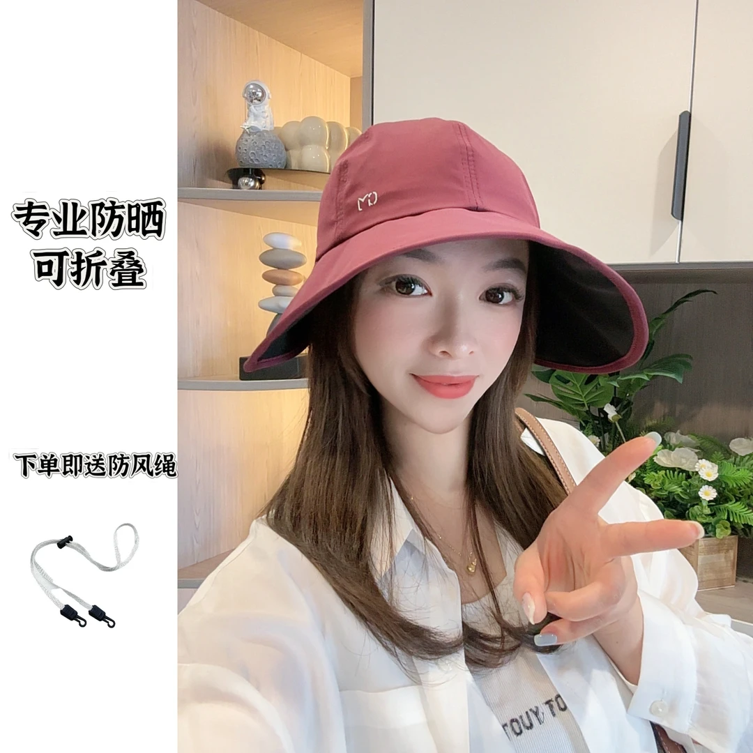 帽子防晒遮阳帽女士雾面亚光黑胶防晒帽帽檐加大加宽帽檐轻薄透气