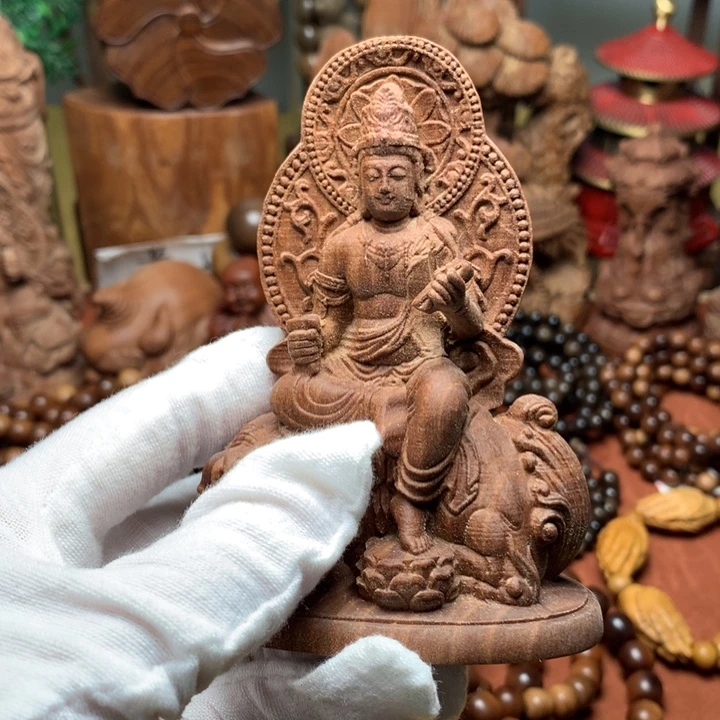 檀香木把件老山檀文殊微瑕