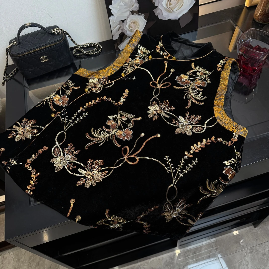 中国风民族风新中式拼接重工刺绣马夹女士冬款外套马甲