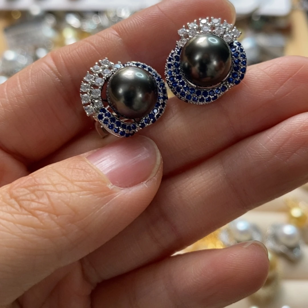 海水珍珠耳饰银S925镶嵌