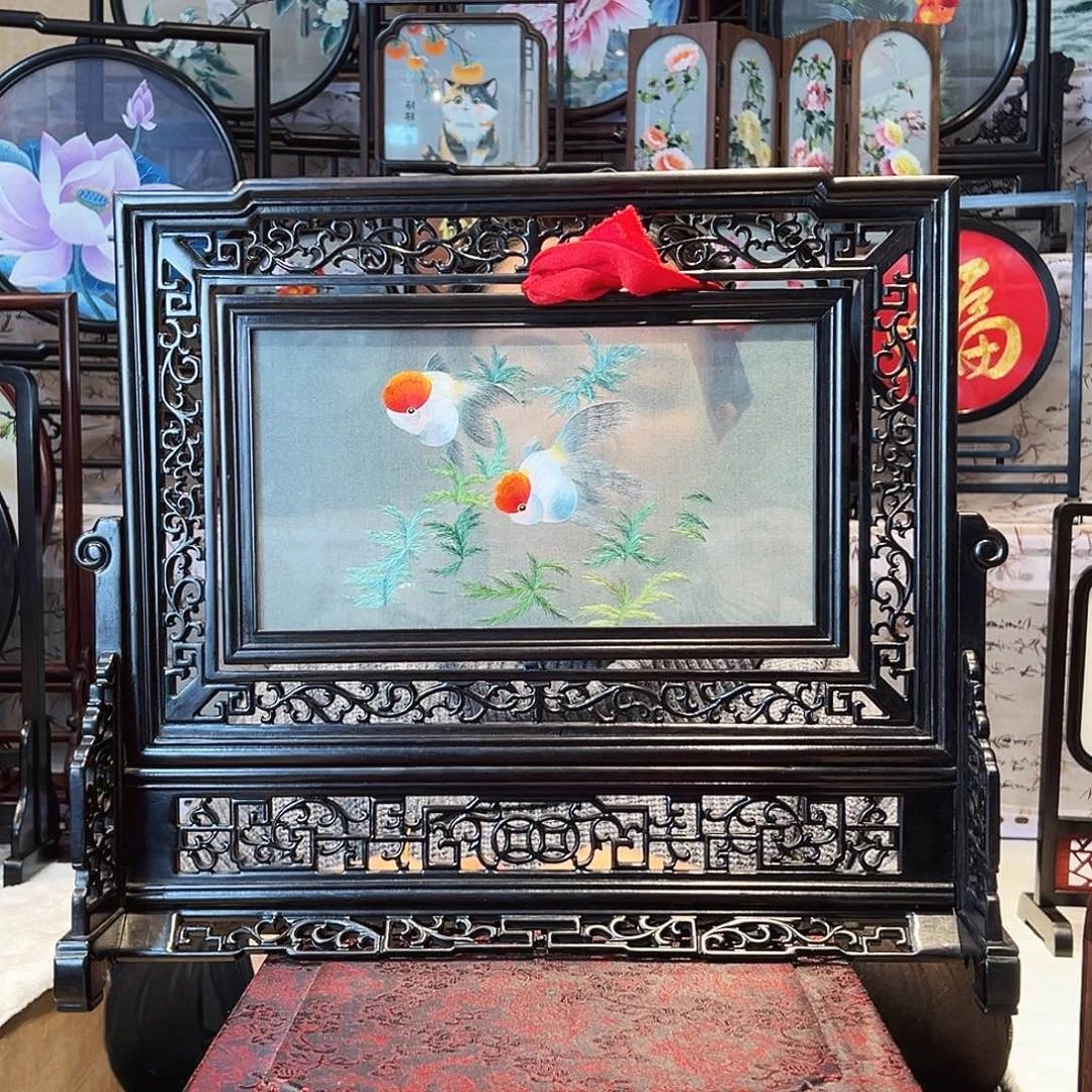 织绣苏绣摆台檀木精工摆台