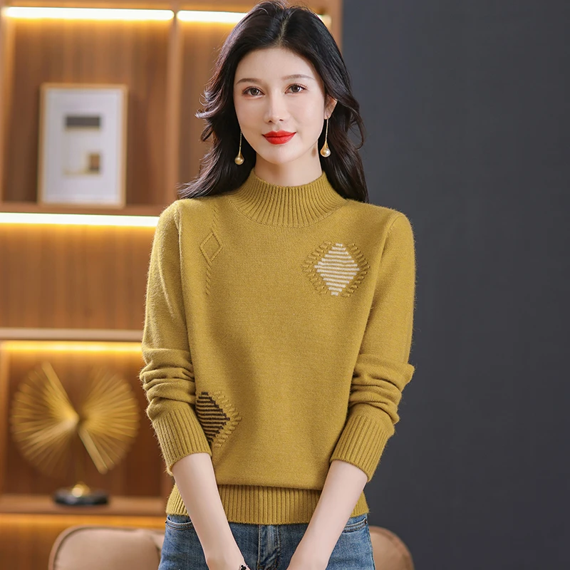 洋气妈妈半高领针织衫2025年秋冬季新款大朗40-小个子短款羊毛衫