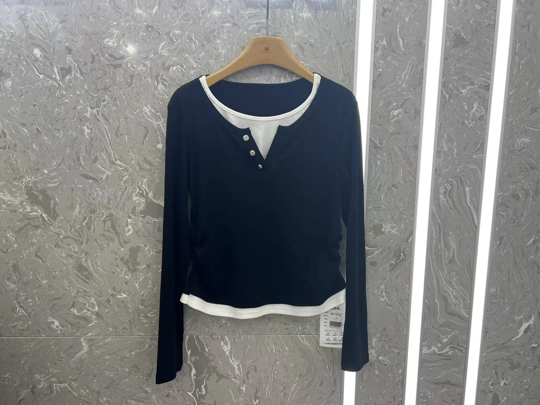 【苏苏精选】 9742春季时尚潮流显瘦假两件弹力打底衫