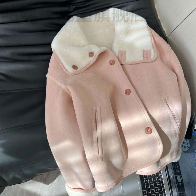 女童外套秋冬新款中大童洋气加厚上衣小女孩时尚甜美翻领加绒开衫