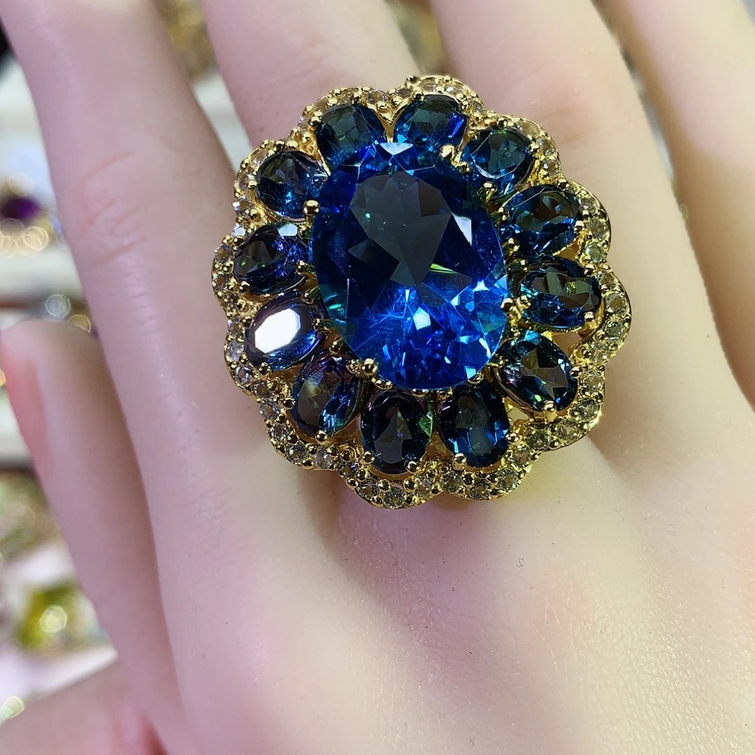 托帕石戒指银S925镶嵌勤****运