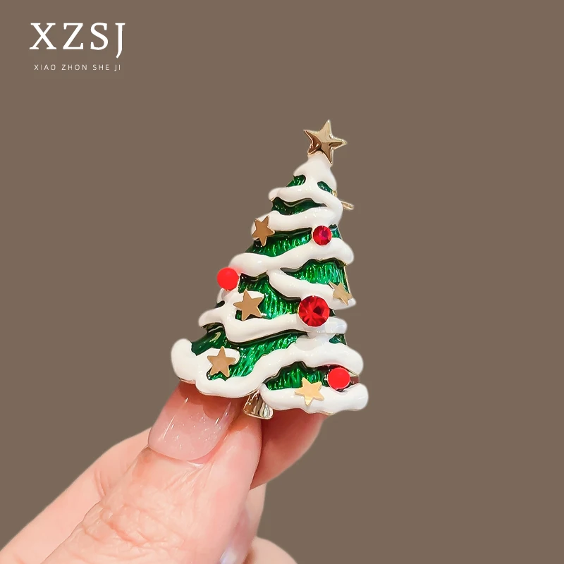 铜珐琅胸针 星星积雪圣诞树别针女精致时尚创意胸花围巾装饰礼物