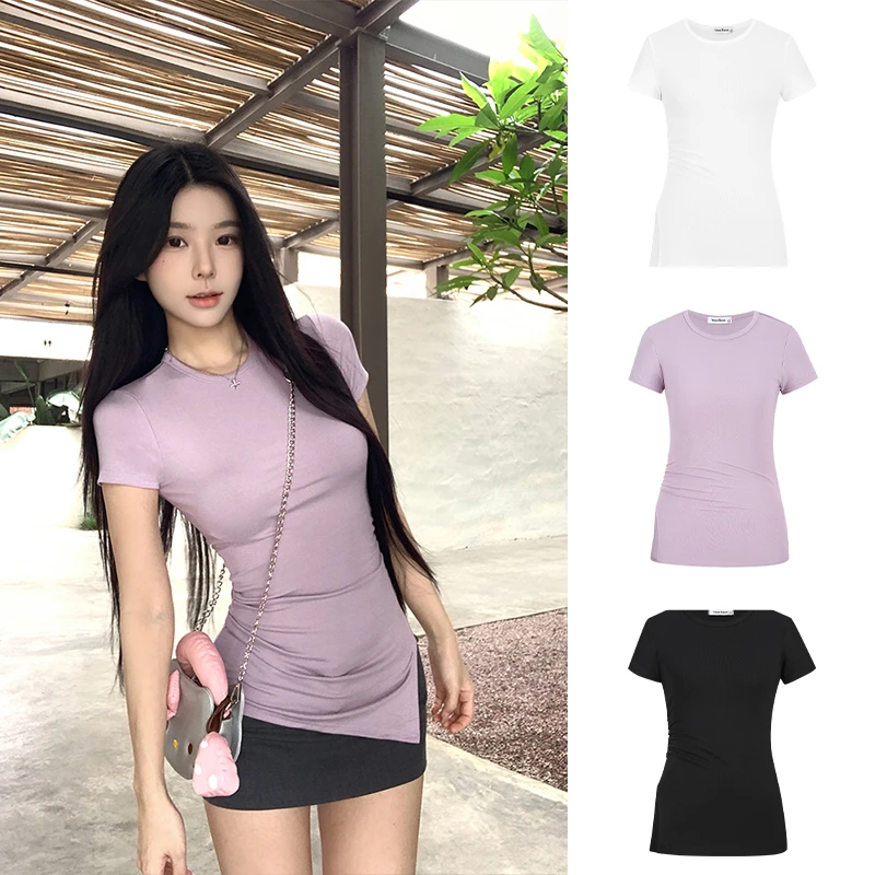 MosesQueen/魔西女王时髦开叉不规则运动短袖女瑜伽普拉提健身服